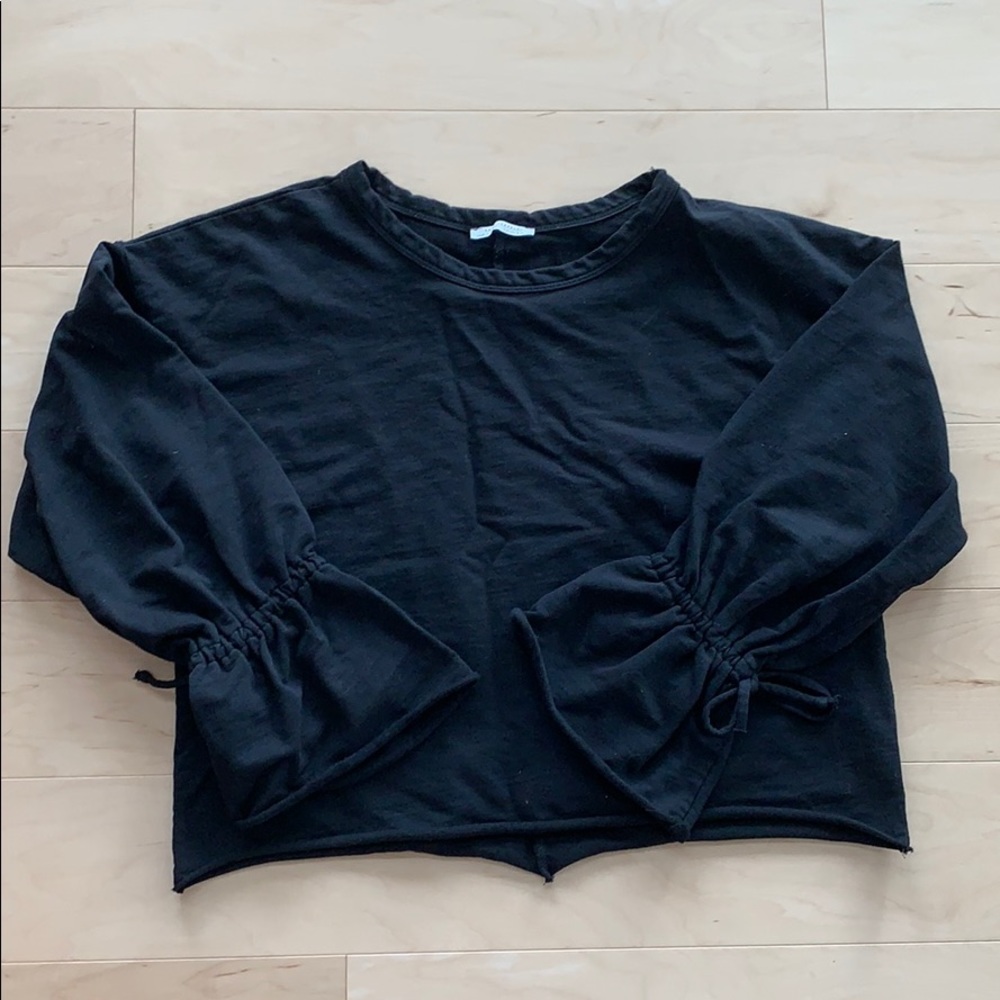 Zara Cropped Black French Terry Sweatshirt